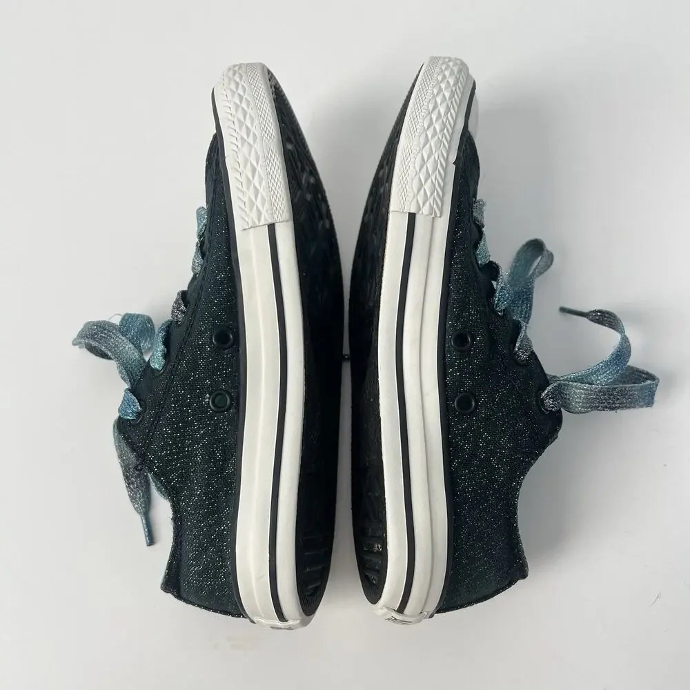 Converse All Star Double Tongue Lace Sneakers Black Blue Sparkle Junior Girl 2